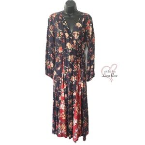 Farm Rio Full Wrap Mixed Pattern Floral Maxi Dress (Anthropologie)